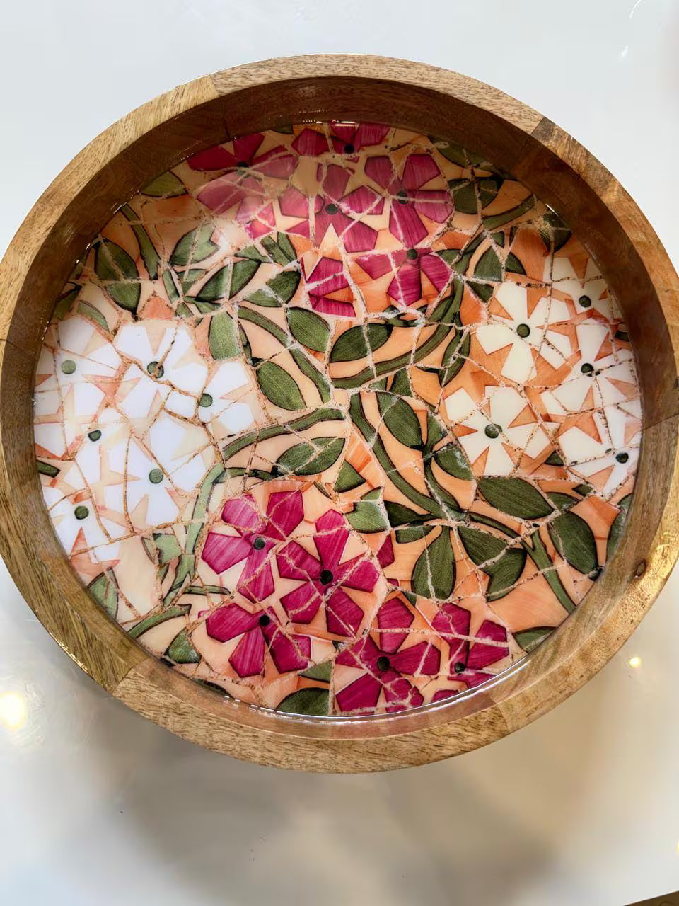 Mango Wood Pink Medley Floral Coffee Table