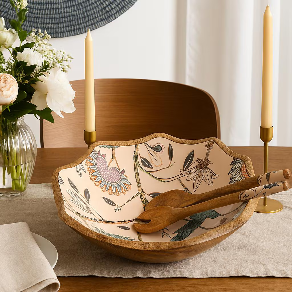 Handmade Wooden Bowl with Hummingbird Design