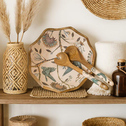 Handmade Wooden Bowl with Hummingbird Design