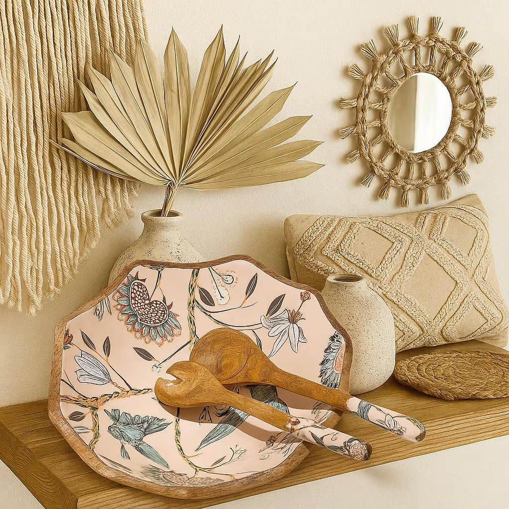 Handmade Wooden Bowl with Hummingbird Design
