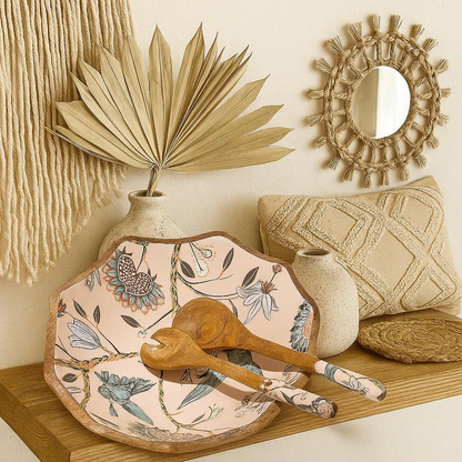 Handmade Wooden Bowl with Hummingbird Design