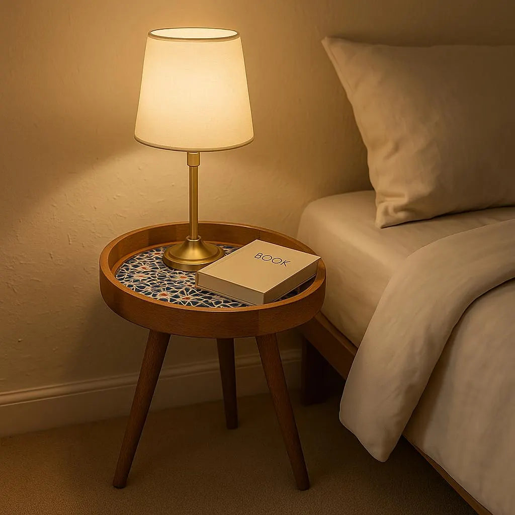 Handcrafted Wooden Blue Floral Round Resin Marrakesh side Table