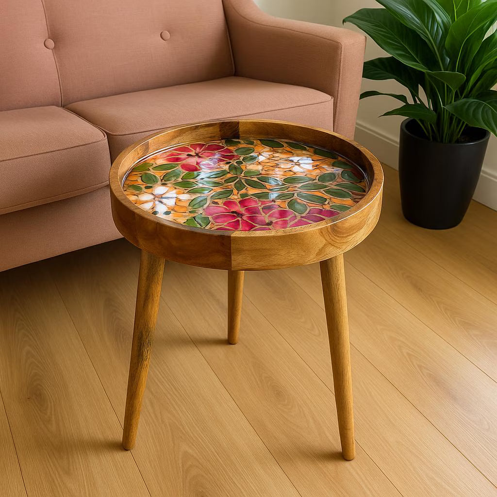 Mango Wood Pink Medley Floral Coffee Table