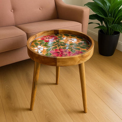 Mango Wood Pink Medley Floral Coffee Table