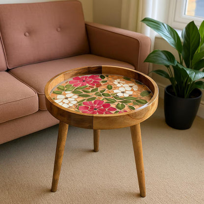 Mango Wood Pink Medley Floral Coffee Table