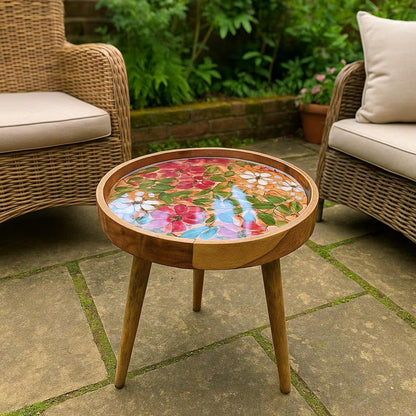Mango Wood Pink Medley Floral Coffee Table
