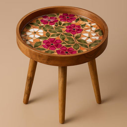 Mango Wood Pink Medley Floral Coffee Table