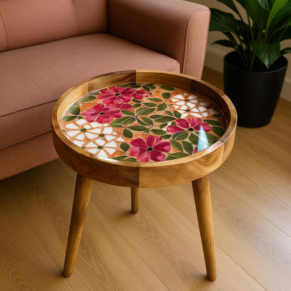 Mango Wood Pink Medley Floral Coffee Table