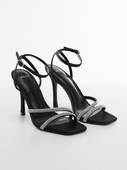 Heeled sandals with rhinestone straps