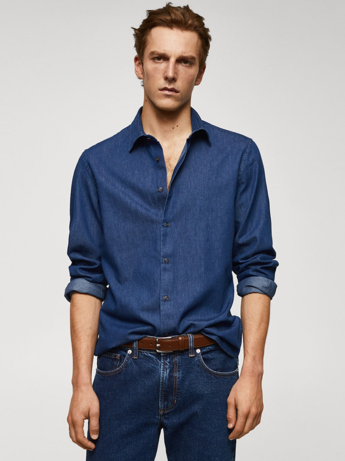 Slim-fit chambray cotton shirt