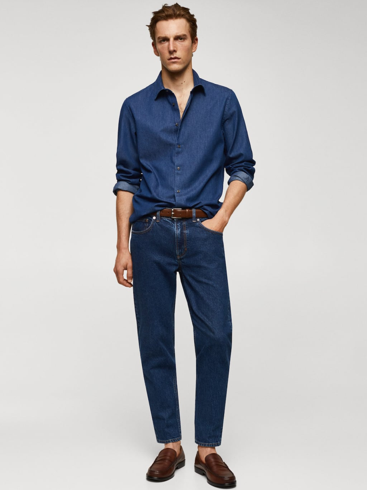 Slim-fit chambray cotton shirt