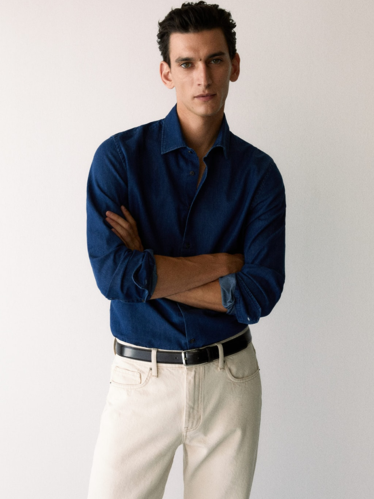 Slim-fit chambray cotton shirt
