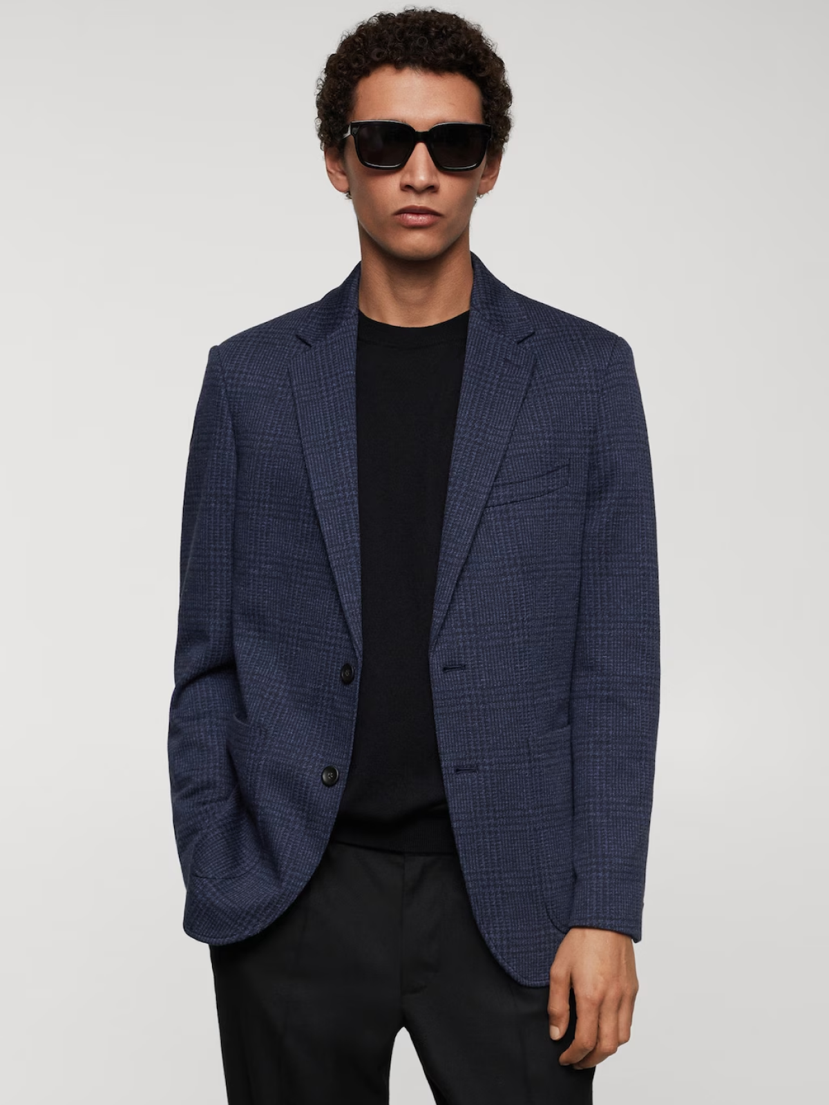 Slim fit check cotton blazer