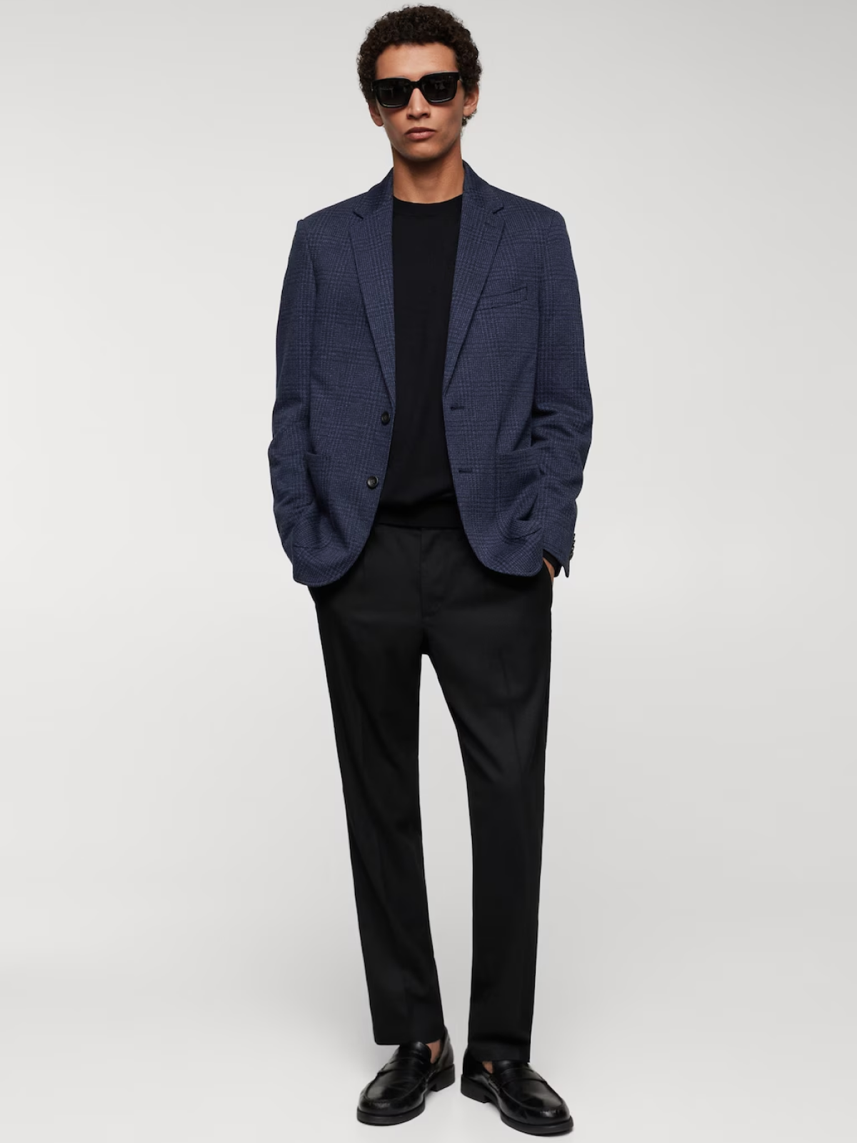 Slim fit check cotton blazer