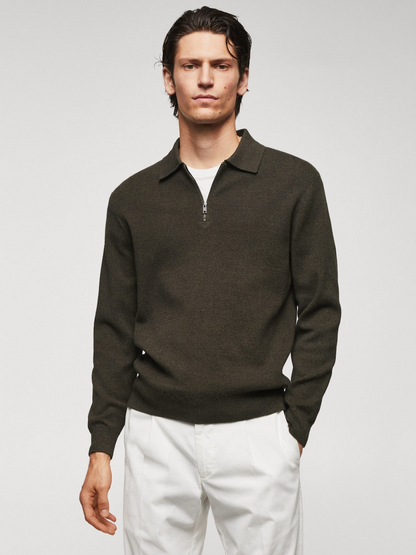Cotton-knit polo shirt with zipper