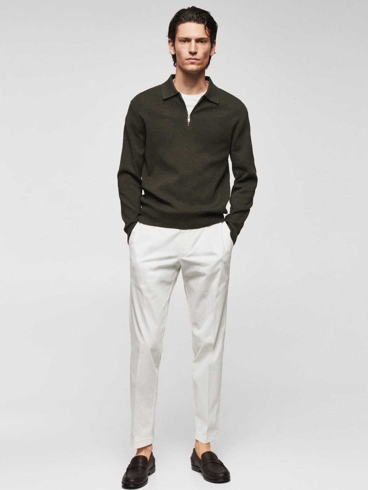 Cotton-knit polo shirt with zipper