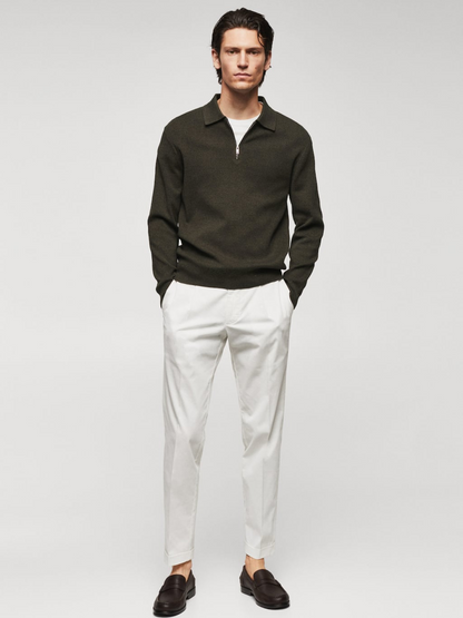 Cotton-knit polo shirt with zipper