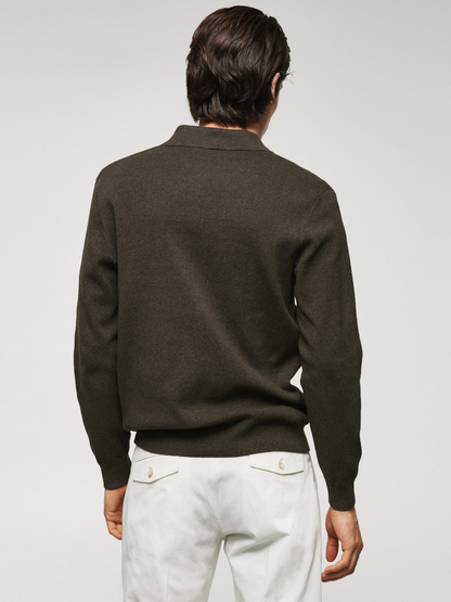 Cotton-knit polo shirt with zipper