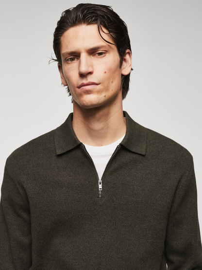 Cotton-knit polo shirt with zipper