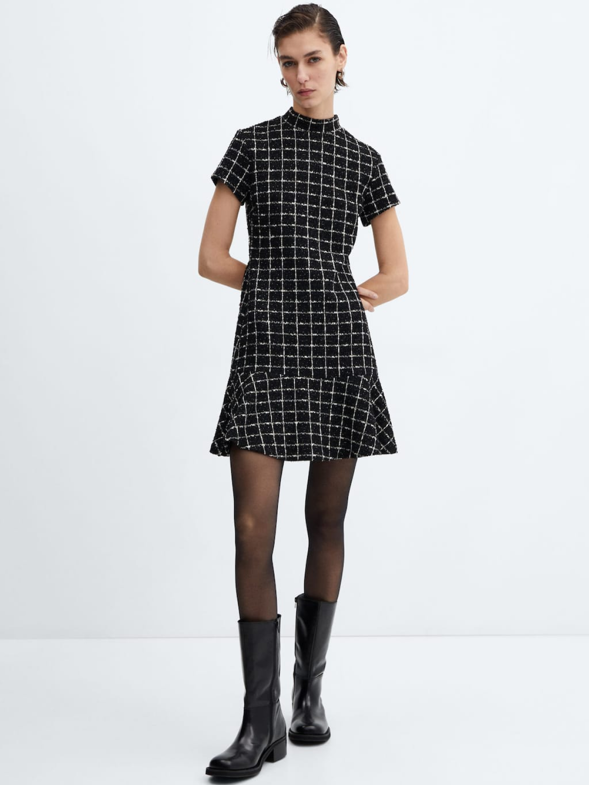 Tweed dress with ruffle hem