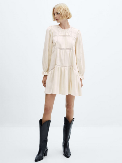 Puff-sleeved embroidered dress