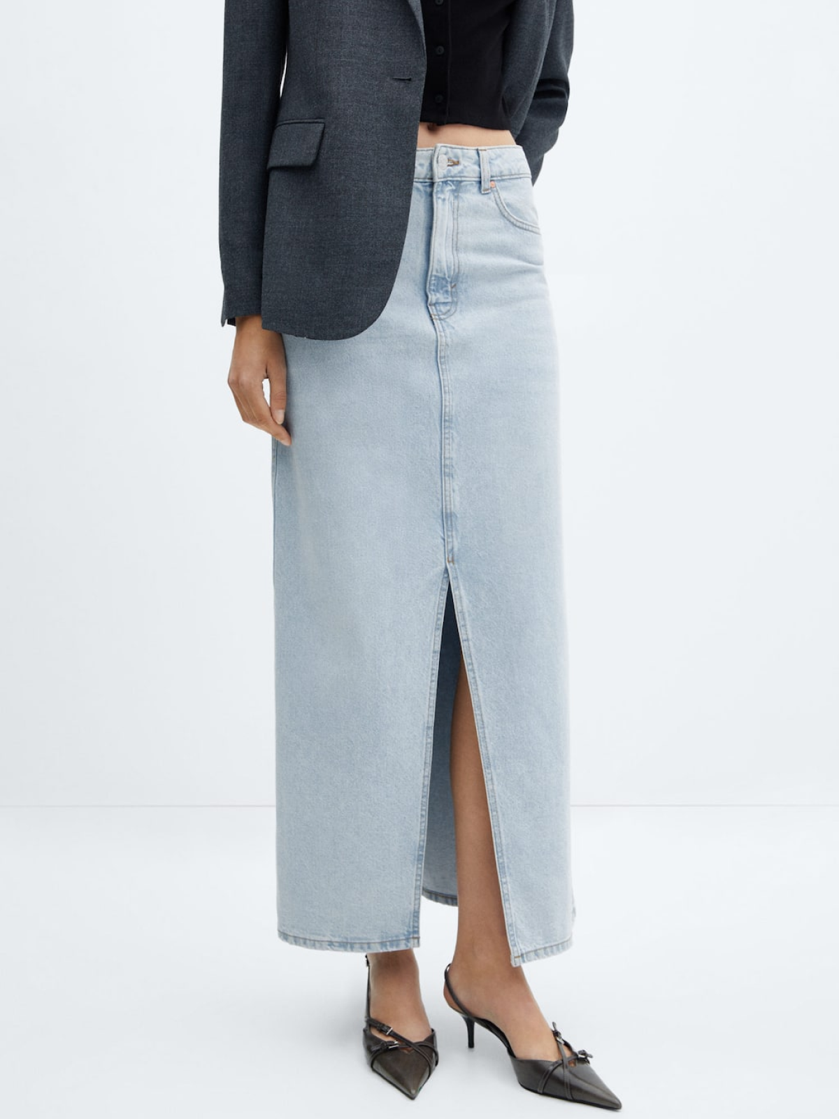 Slit denim skirt