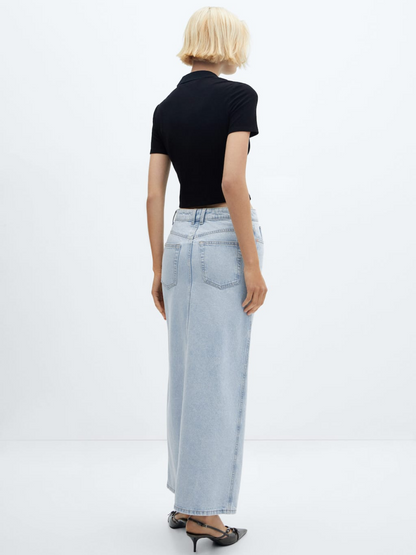 Slit denim skirt