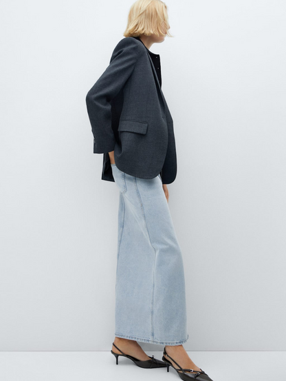 Slit denim skirt