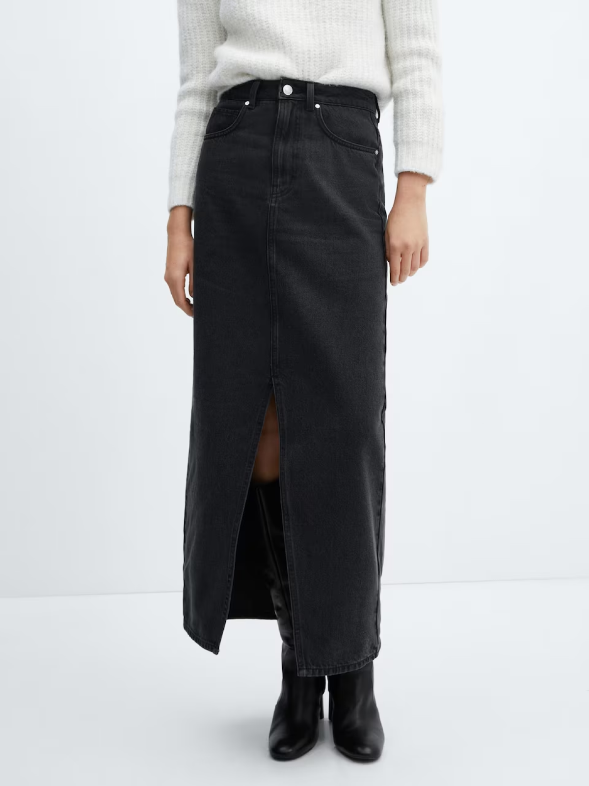 Slit denim skirt