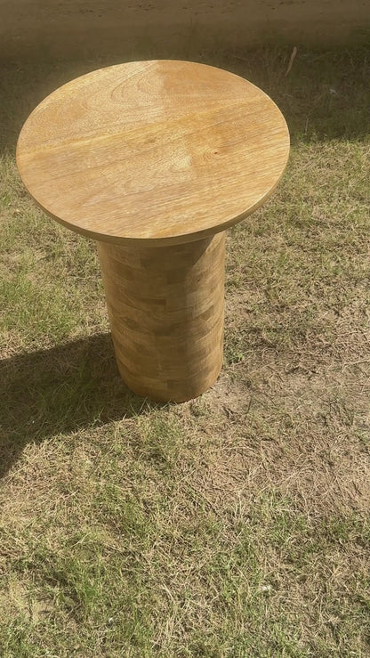 Solid Natural Wood Bedside Round Console Table
